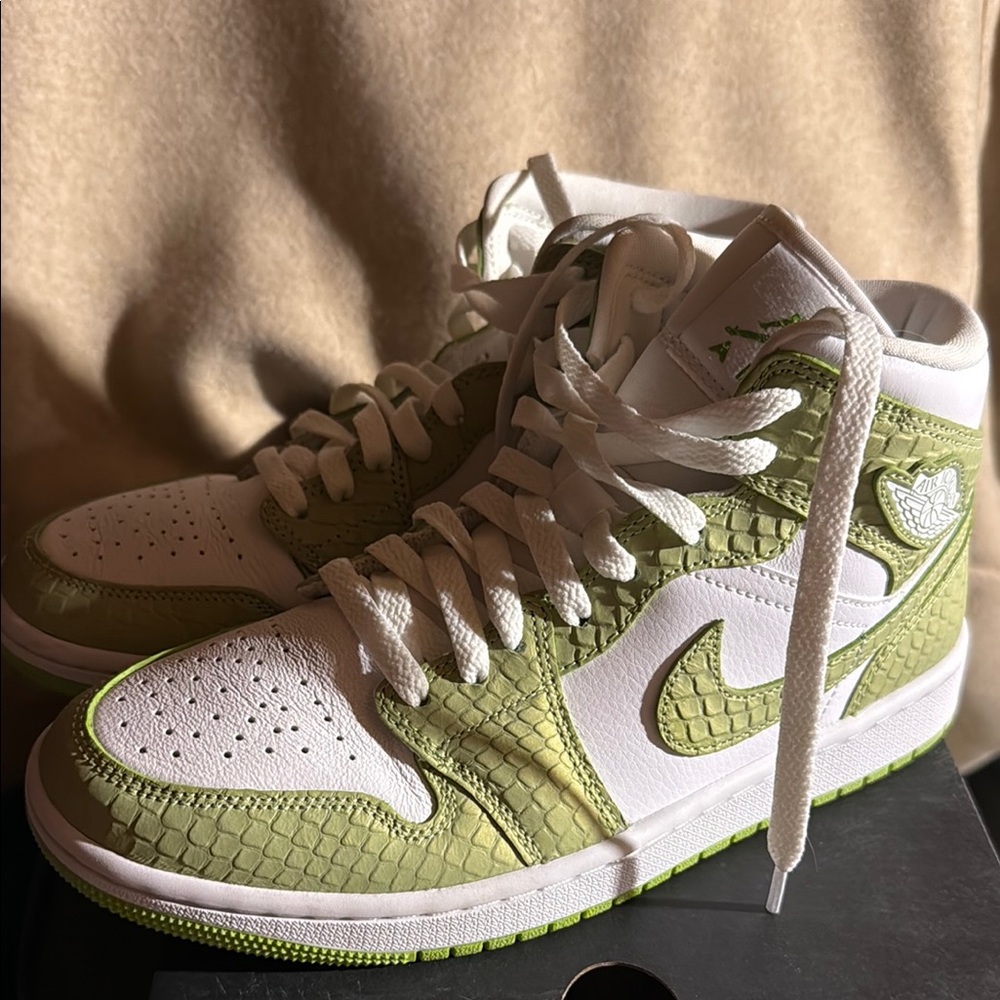 Jordan Green and White High-Top Sneakers